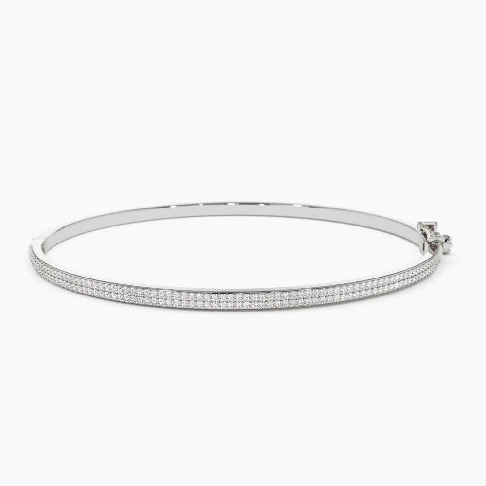 Solid Gold Two Pave Diamond Bangle Bracelet