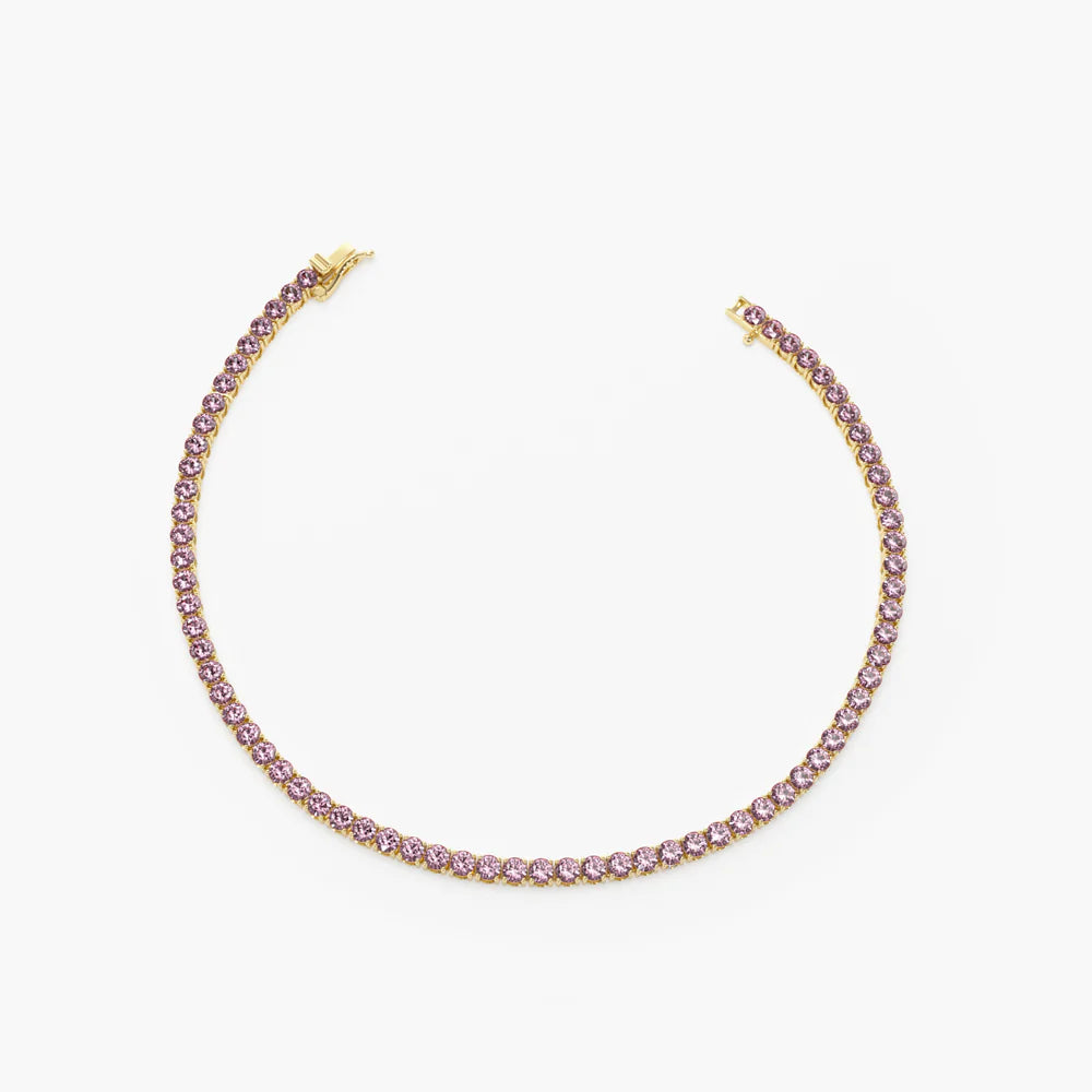 Solid Gold Prong Setting Pink Tourmaline Tennis Bracelet