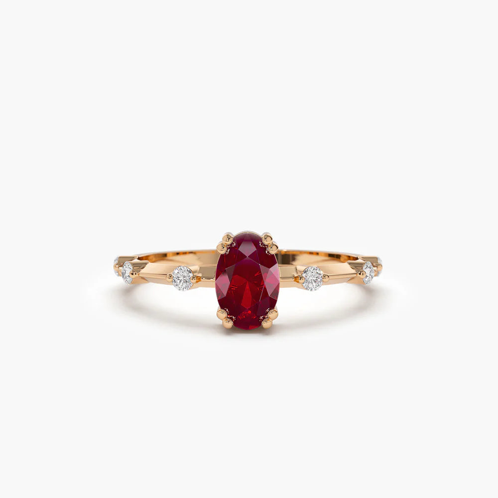 Solid Gold Dainty Diamond Genuine Ruby Ring