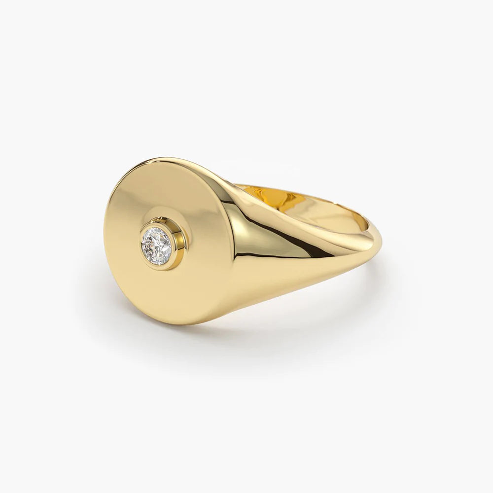 Solid Gold Diamond Pinky Signet Ring