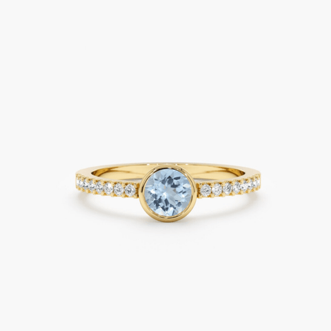 Solid Gold Diamond and Aquamarine Engagement Ring
