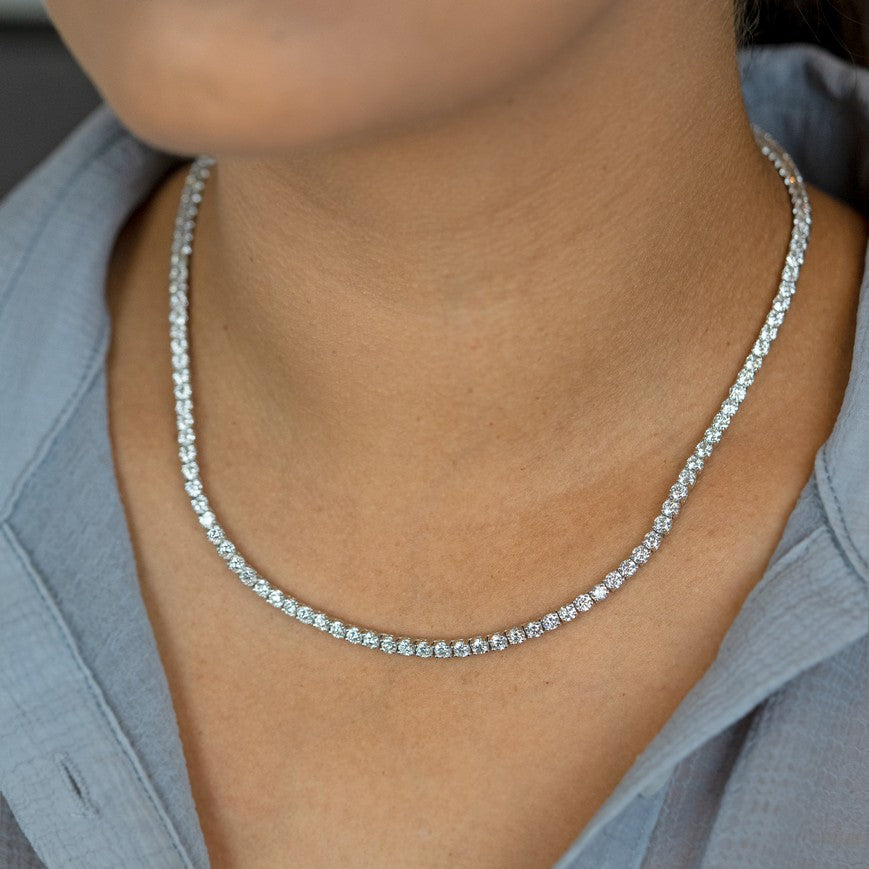 18K Solid Gold 14 CT Diamond Tennis Necklace