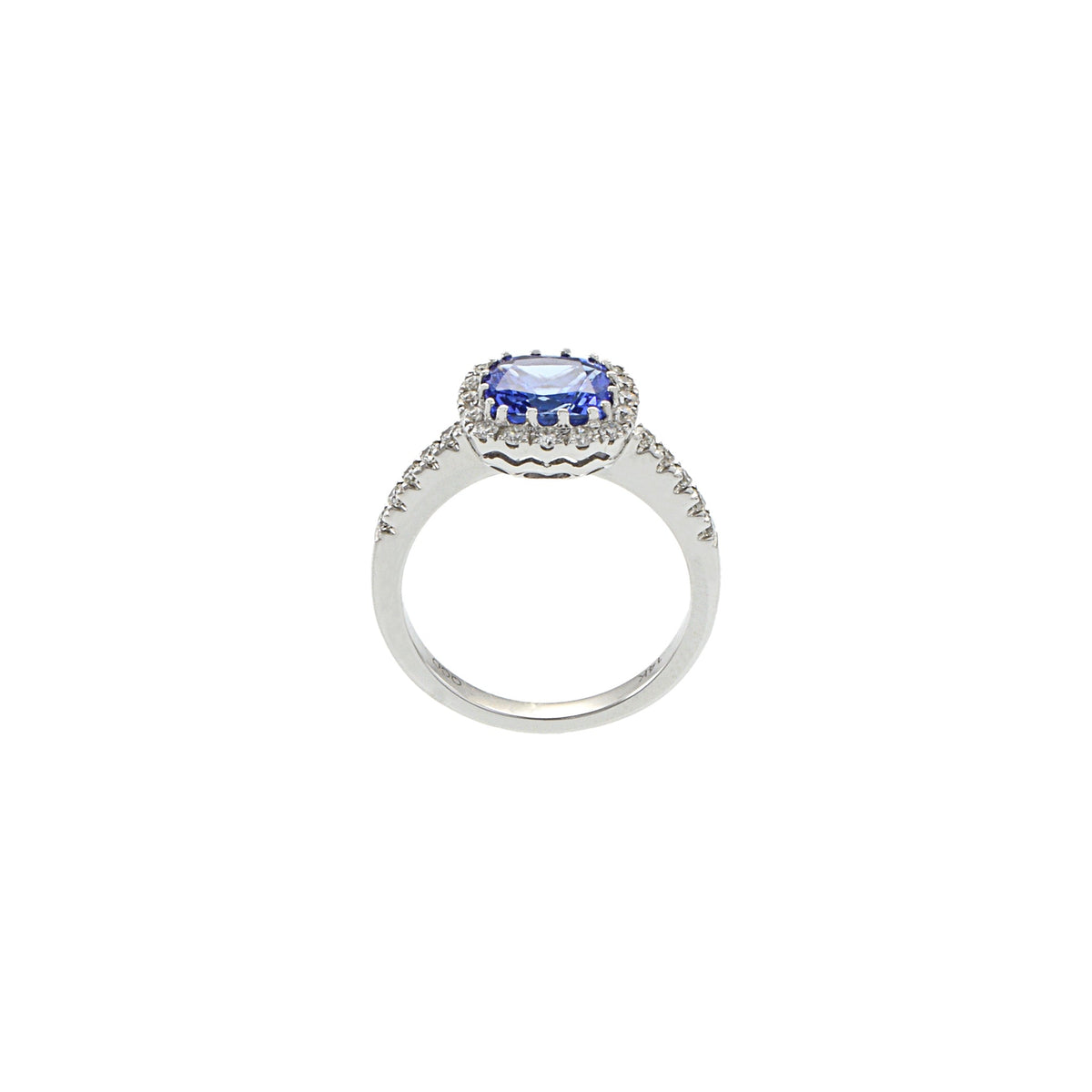 Solid Gold Cushion Tanzanite And Diamond Ring