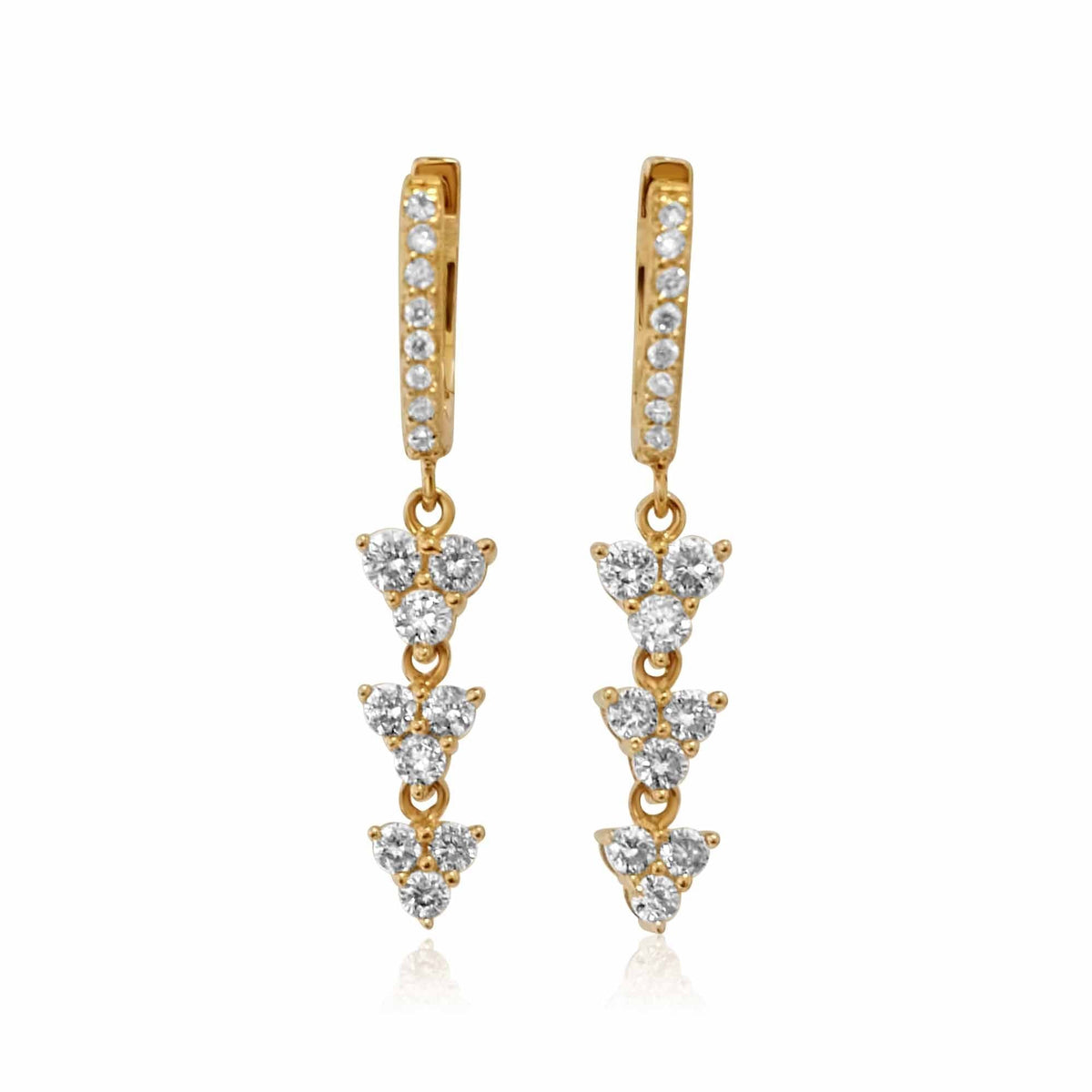 Solid Gold Diamond Large Trio Drop Hoop Earring