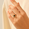 Solid Gold Emerald Solitaire Leaf Ring