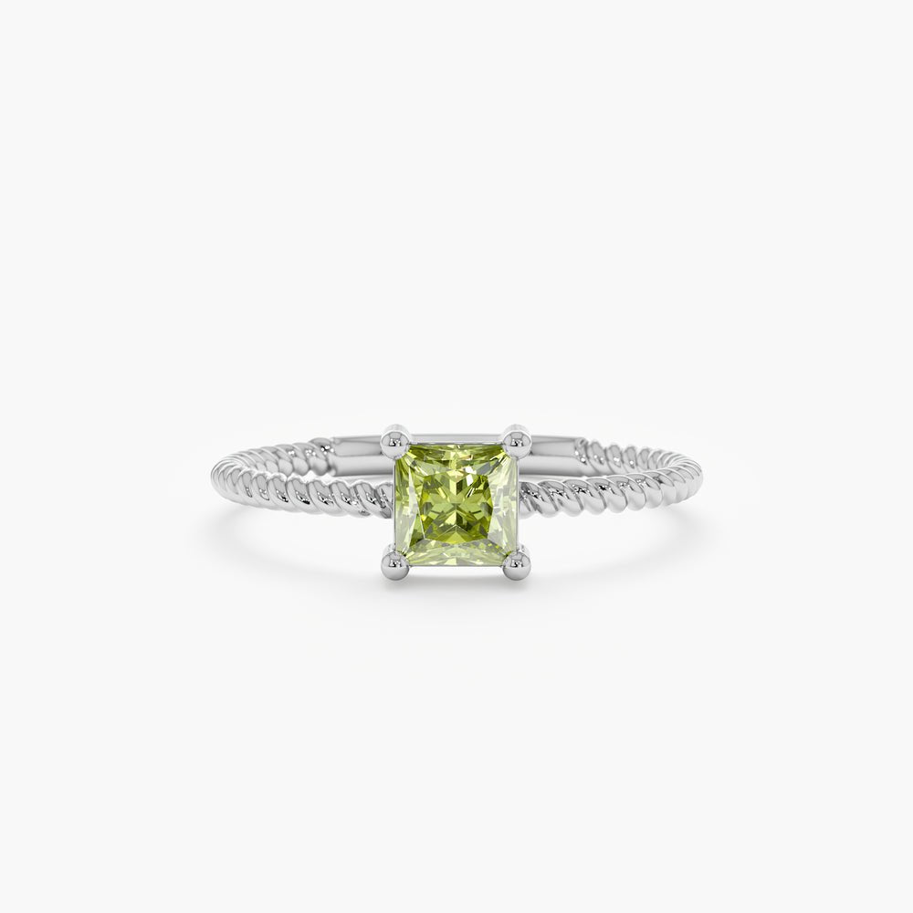 Solid Gold Square Peridot Braided Band