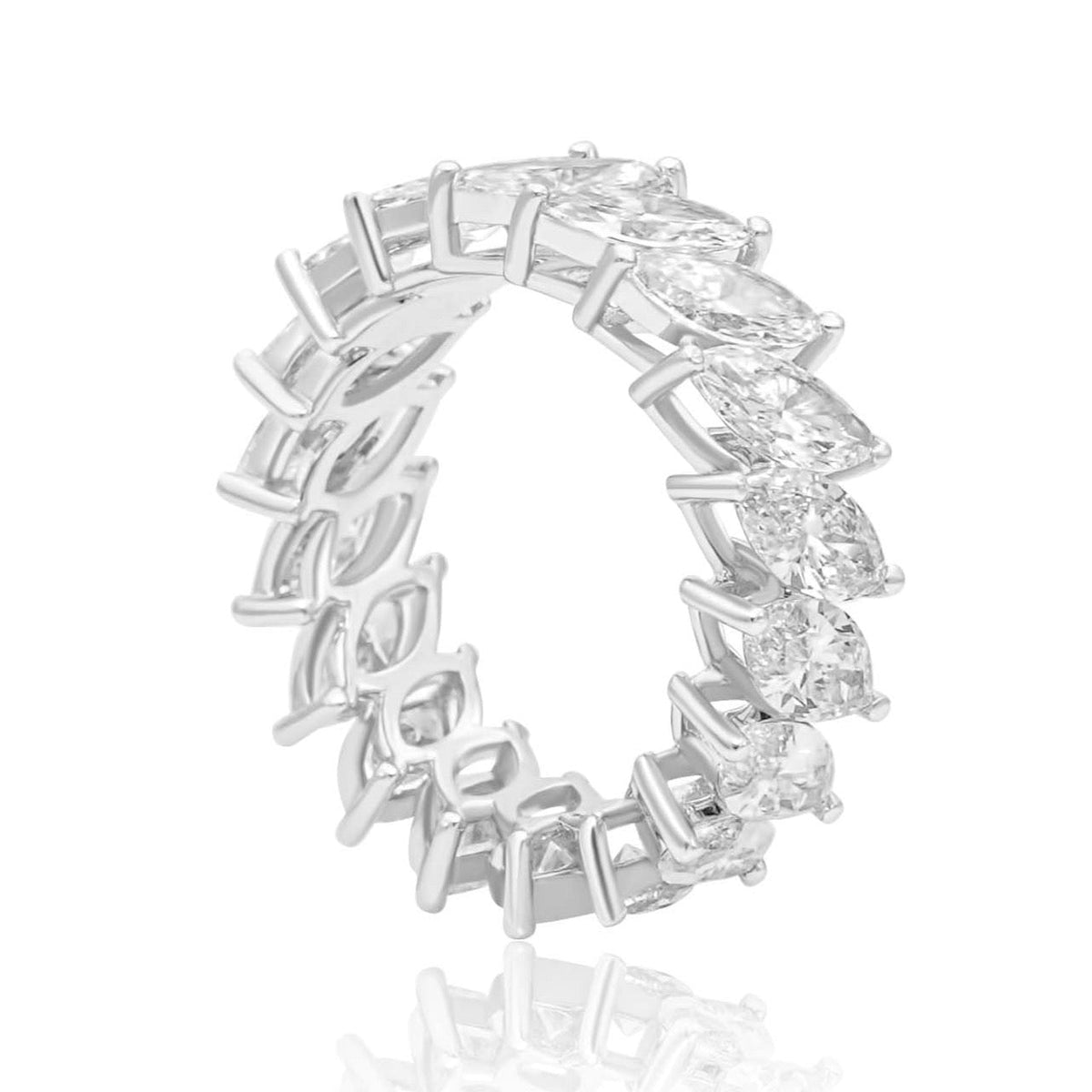Solid Gold Lab Grown Multi Slanted Marquise Ring