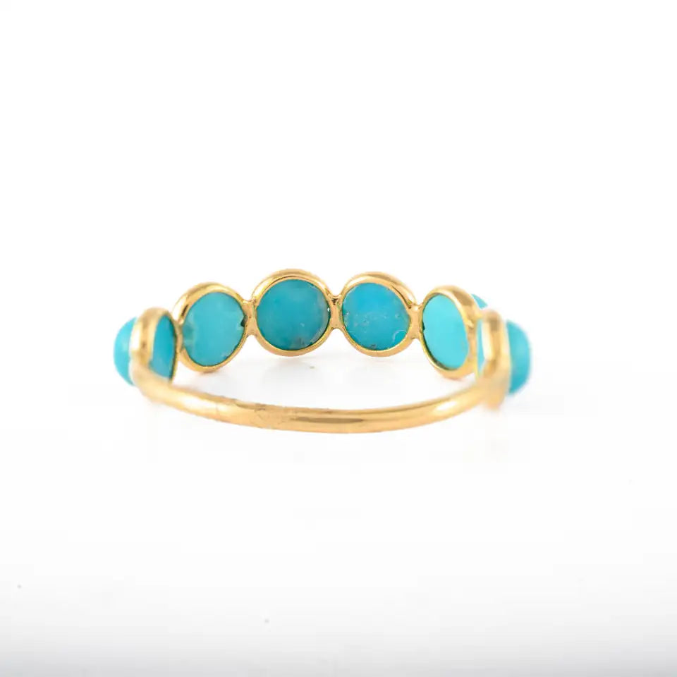 Solid Gold Round Turquoise Half Eternity Band Ring