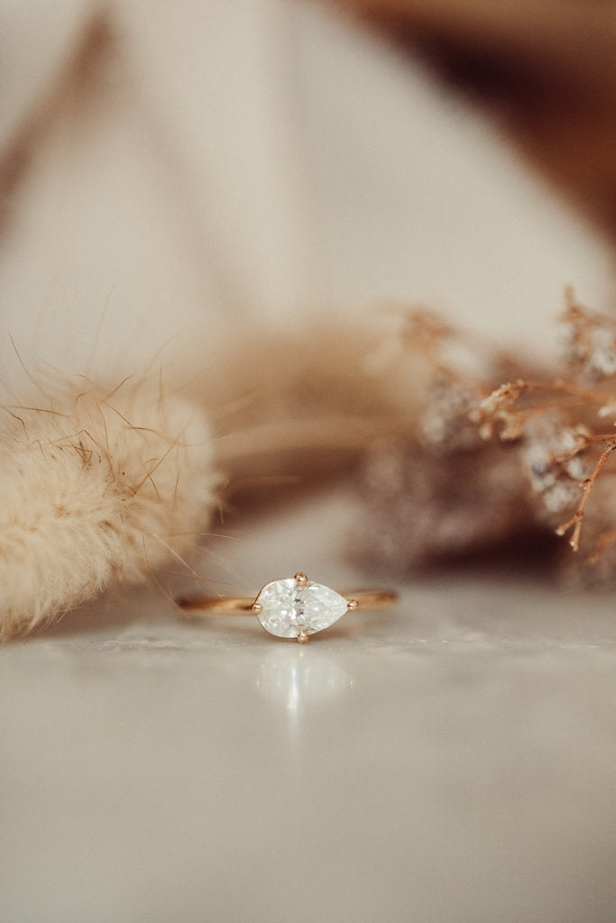 Solid Gold The Bennett Pear 4-Prong East West Solitaire Ring