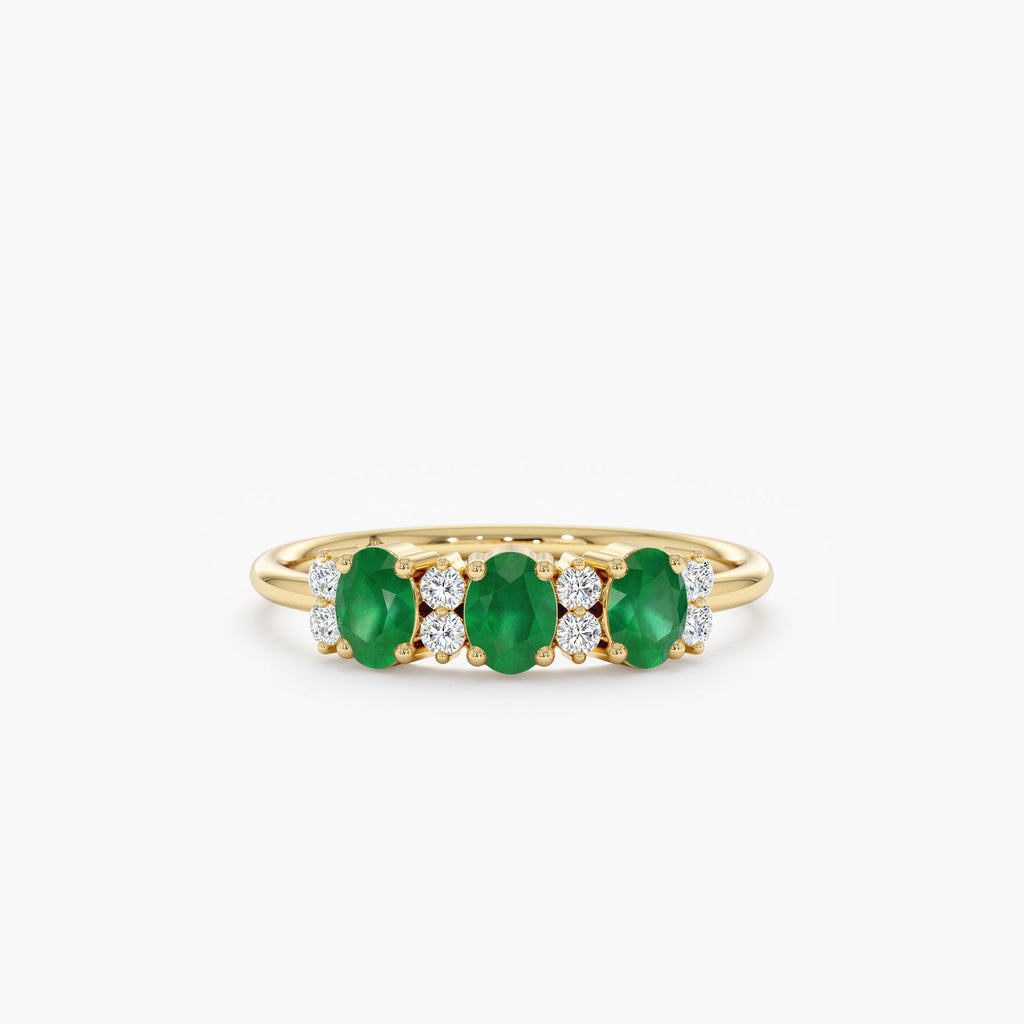 Solid Gold Diamond and Oval Emerald Ring (F01457)