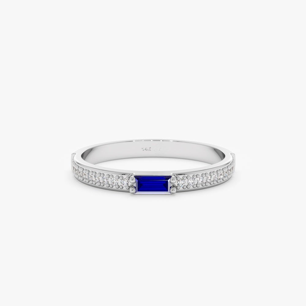 Solid Gold Diamond and Baguette Sapphire Ring (480028)