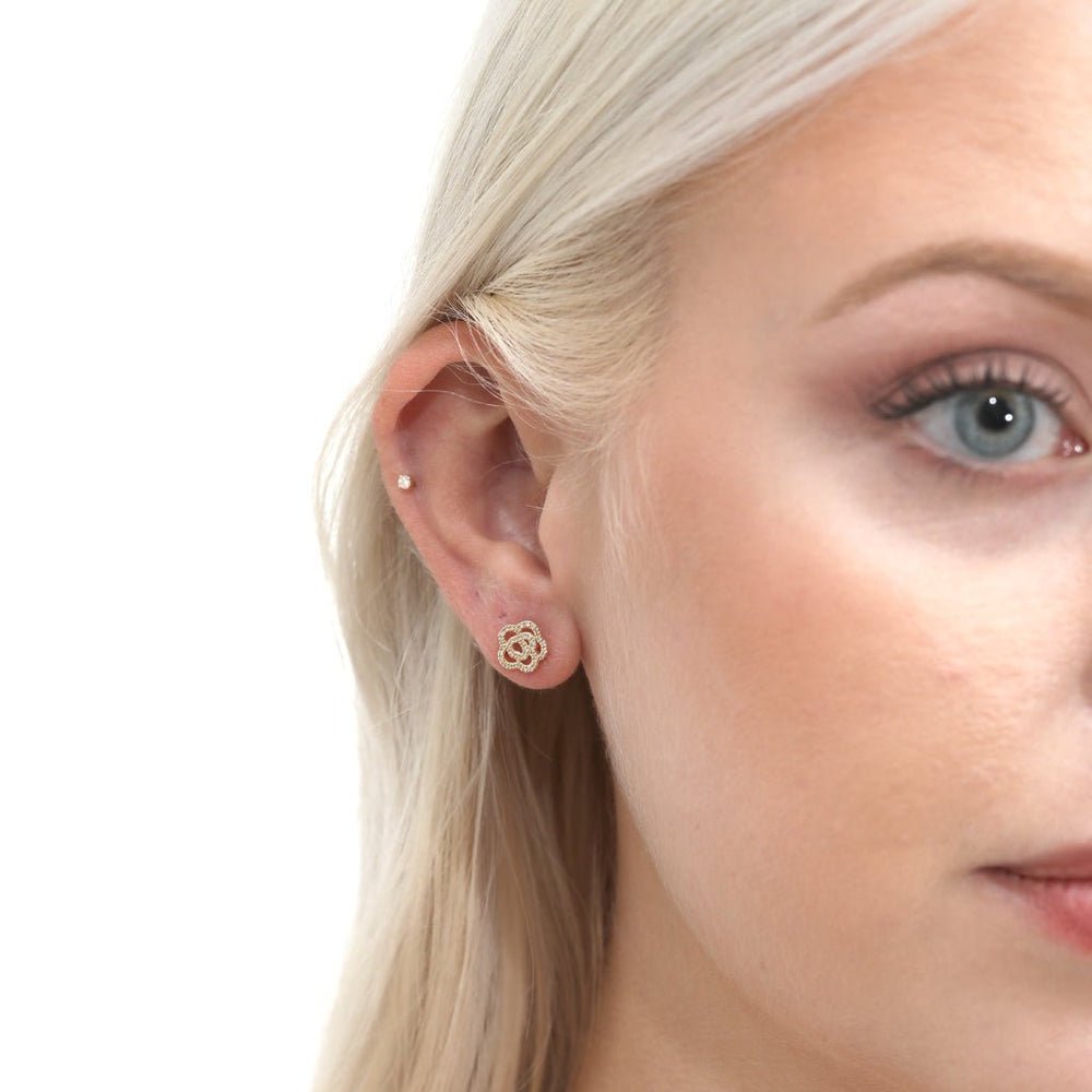 Solid Gold Diamond Rose Studs