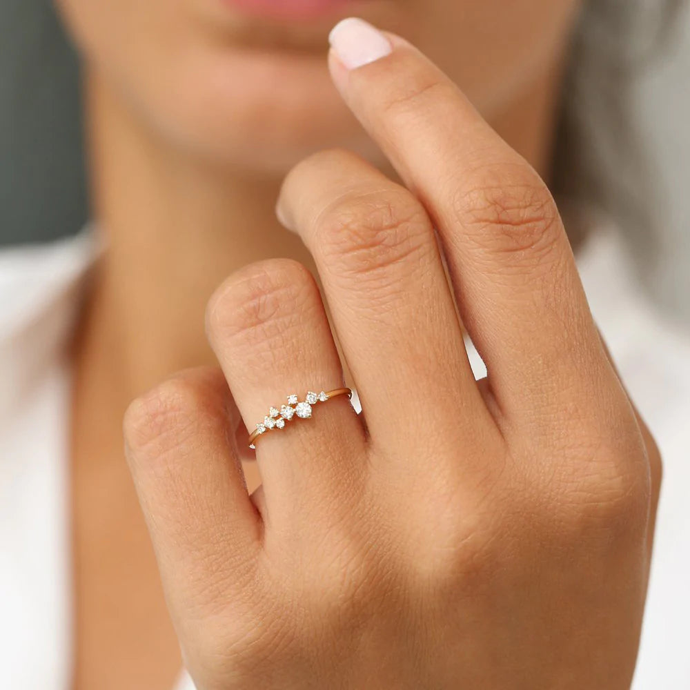 Solid Gold Diamond Cluster Ring