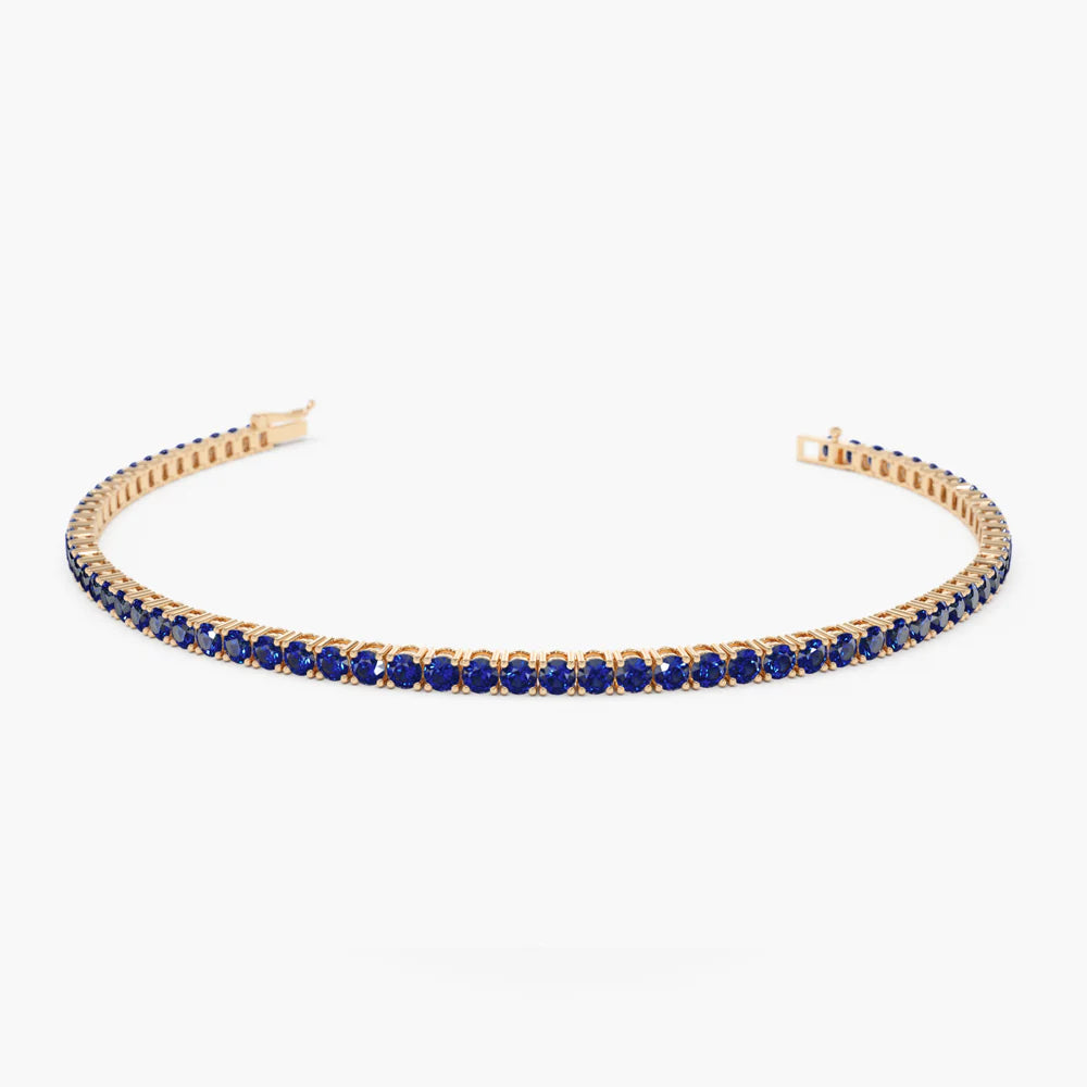 Solid Gold Yellow Gold Prong-Set Blue Sapphire Tennis Bracelet⁠
