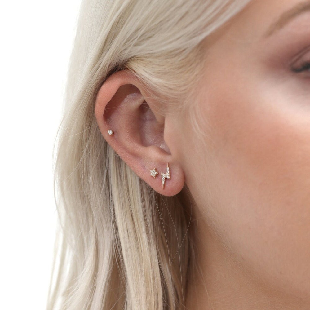 Solid Gold Diamond Moon and Star Studs