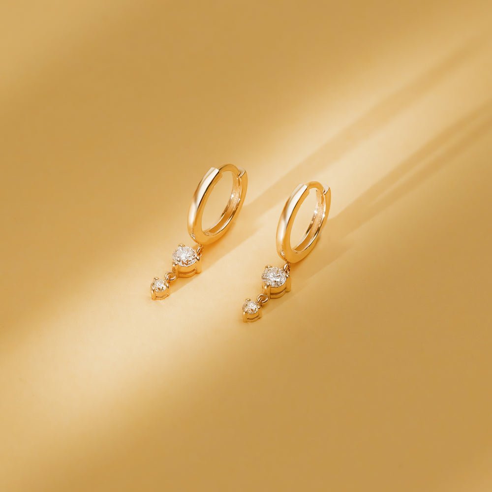 Solid Gold Double Diamond Drop Huggies