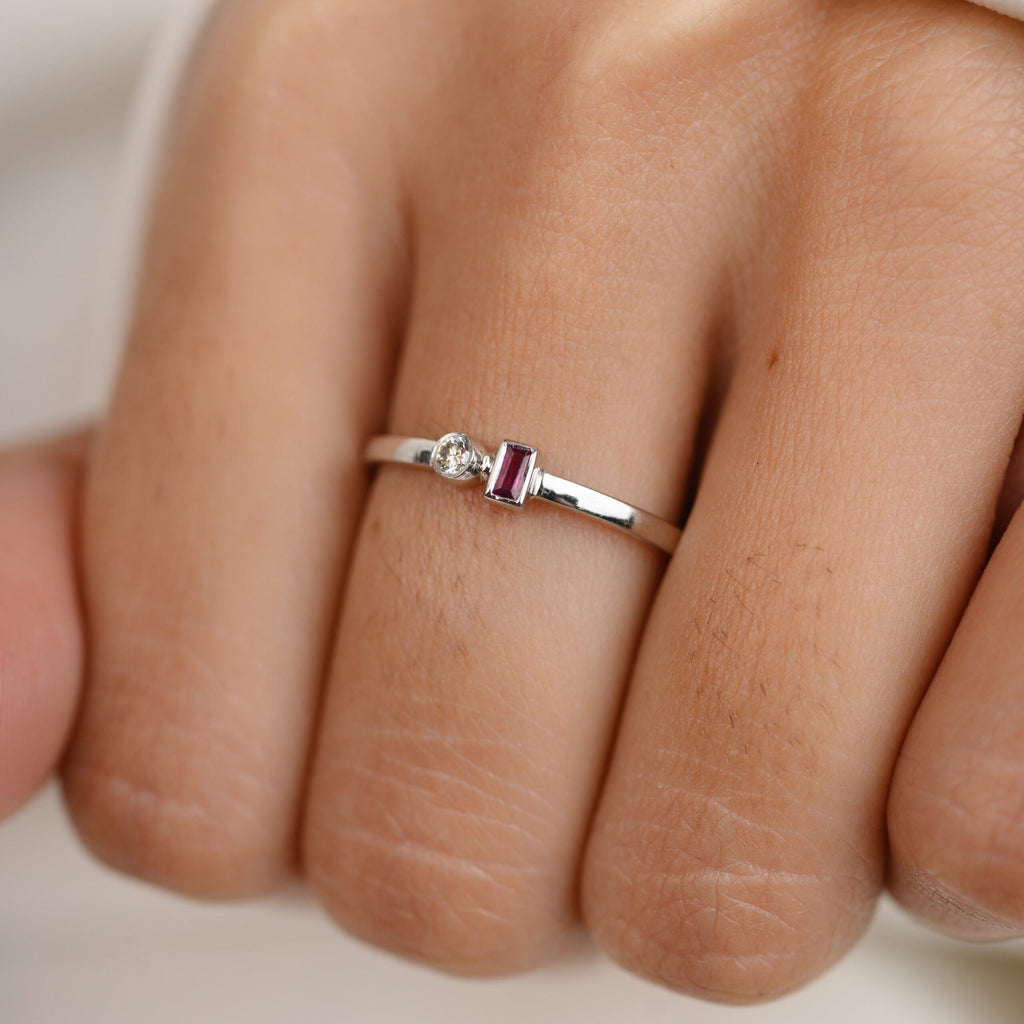 Solid Gold Ruby Diamond Toi Et Moi Ring