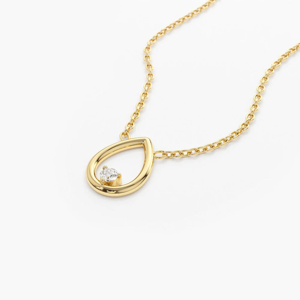 Solid Gold Floating Teardrop Diamond Necklace