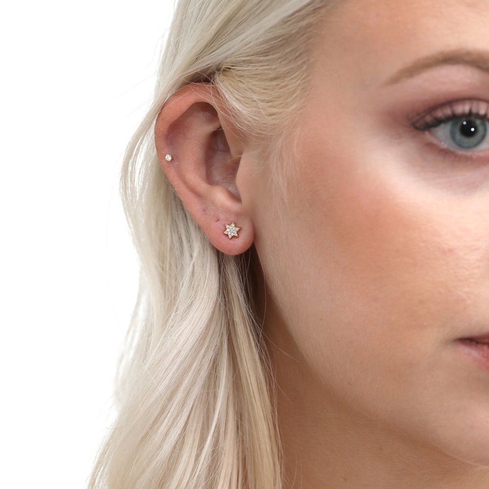 Solid Gold Star of David Diamond Studs