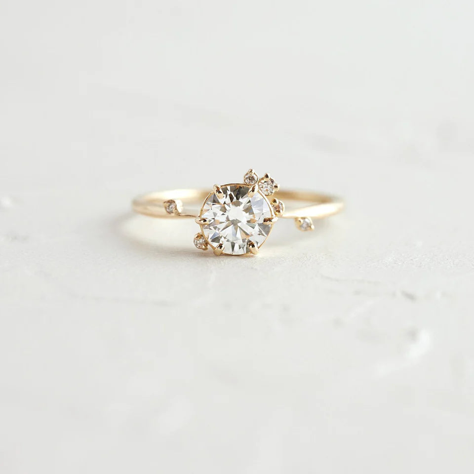 Solid Gold A Flame Ring Closed Setting, Round Cut Diamond