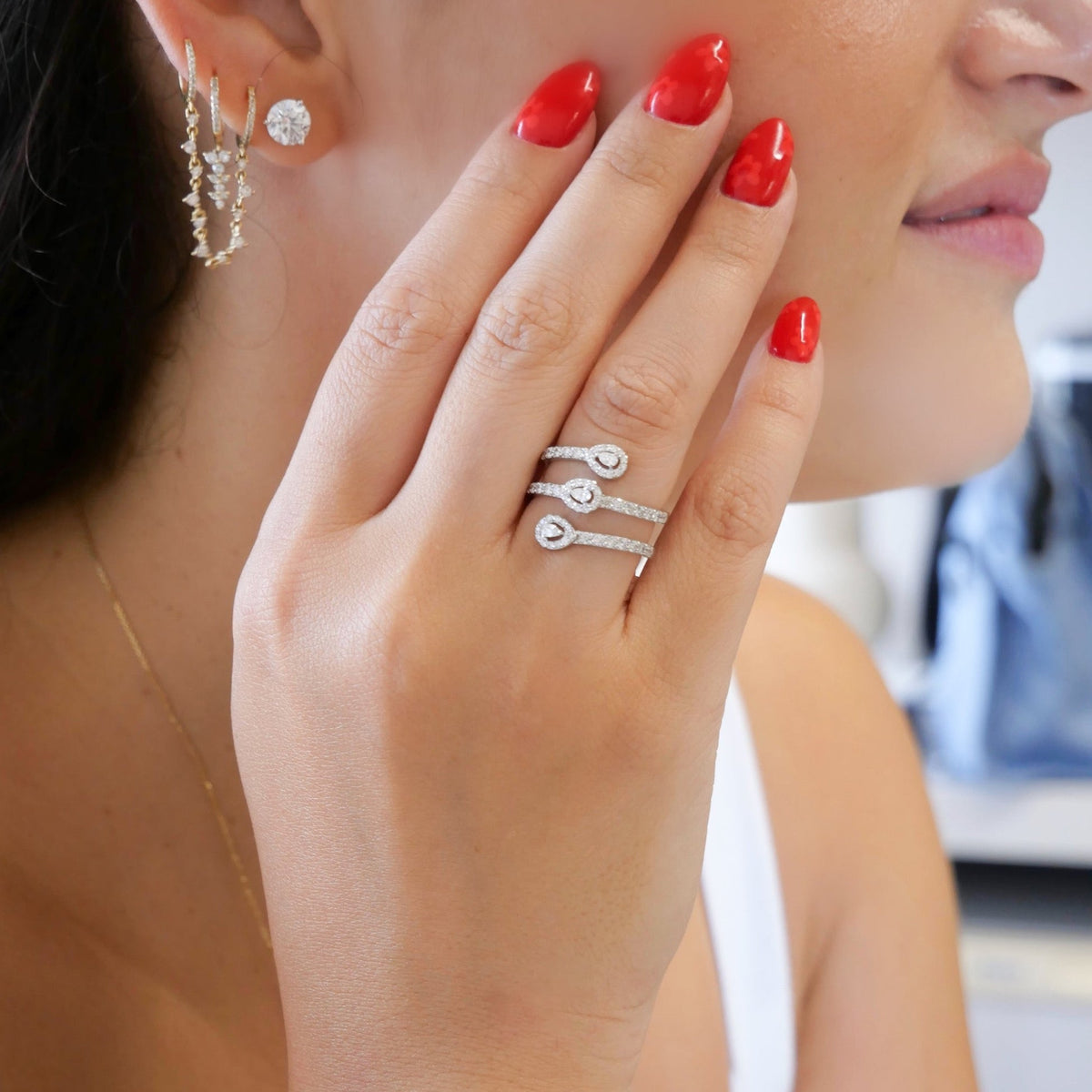 Solid Gold Diamond Pear Wrap Ring