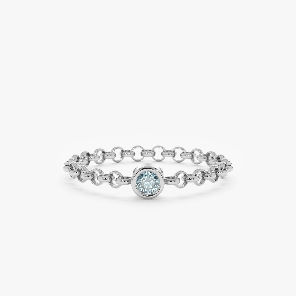 Solid Gold Aquamarine Chain Ring (14F3EE)