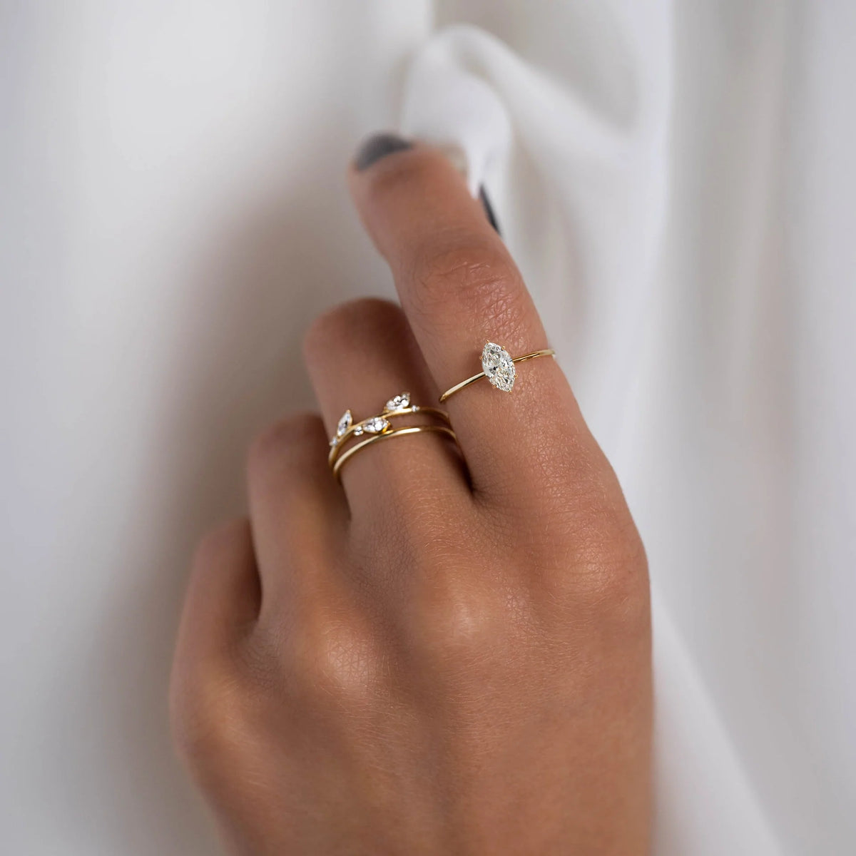 Solid Gold Lab-Grown Marquise Cut Diamond Ring
