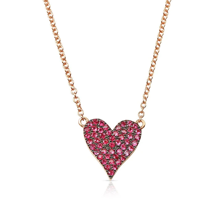 Solid Gold Reversible White Diamond And Red Ruby Heart Necklace