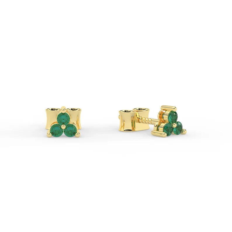 Solid Gold Trio Natural Emerald Earrings