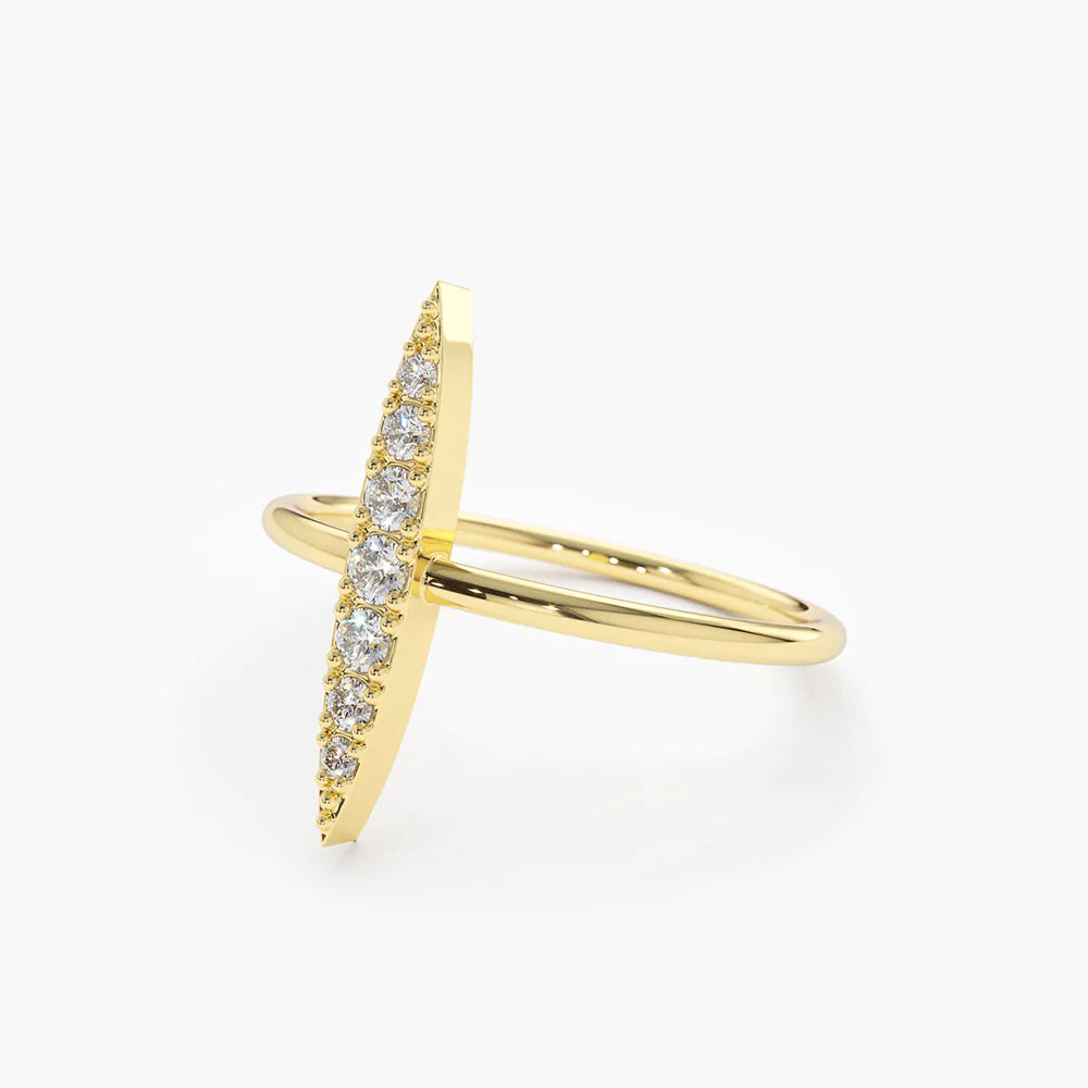 Solid Gold Elongated Micro Pave Diamond Ring