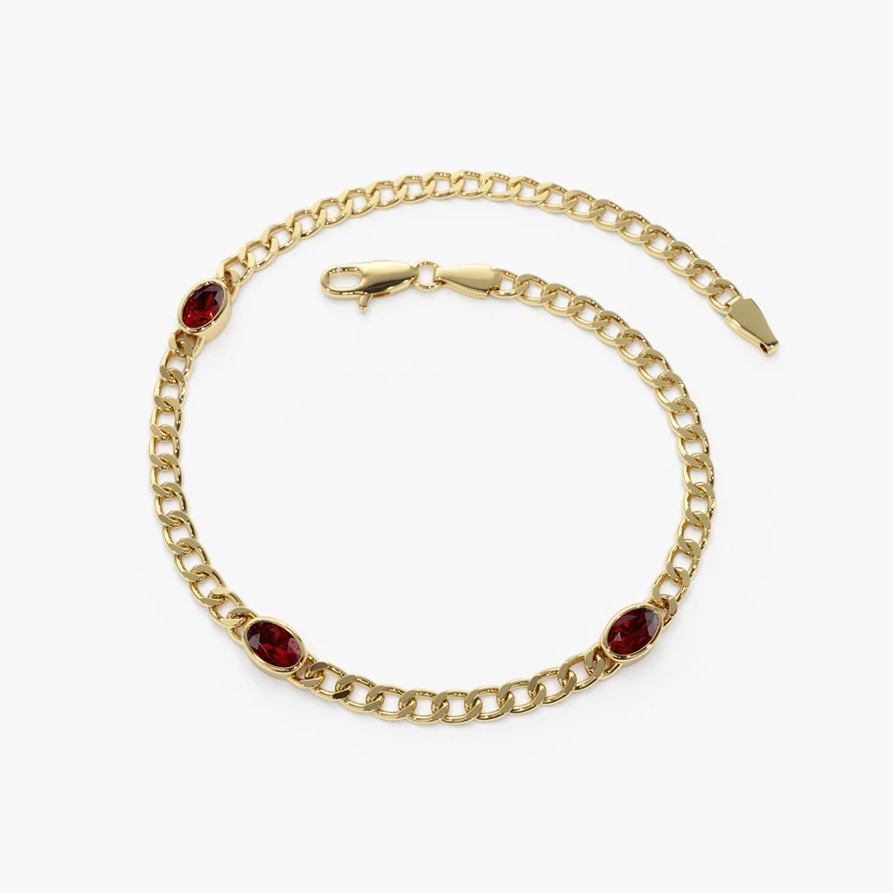 Solid Gold Cuban Link Bracelet | Bezel Setting Garnet Bangel