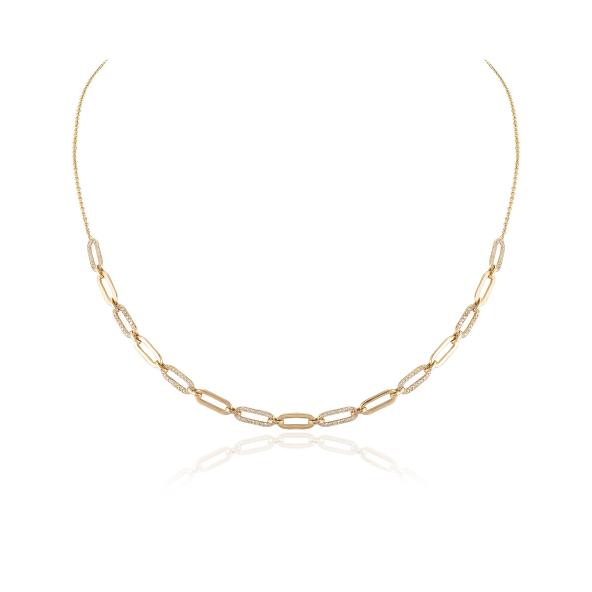 Solid Gold Clip On Diamond Chain Necklace