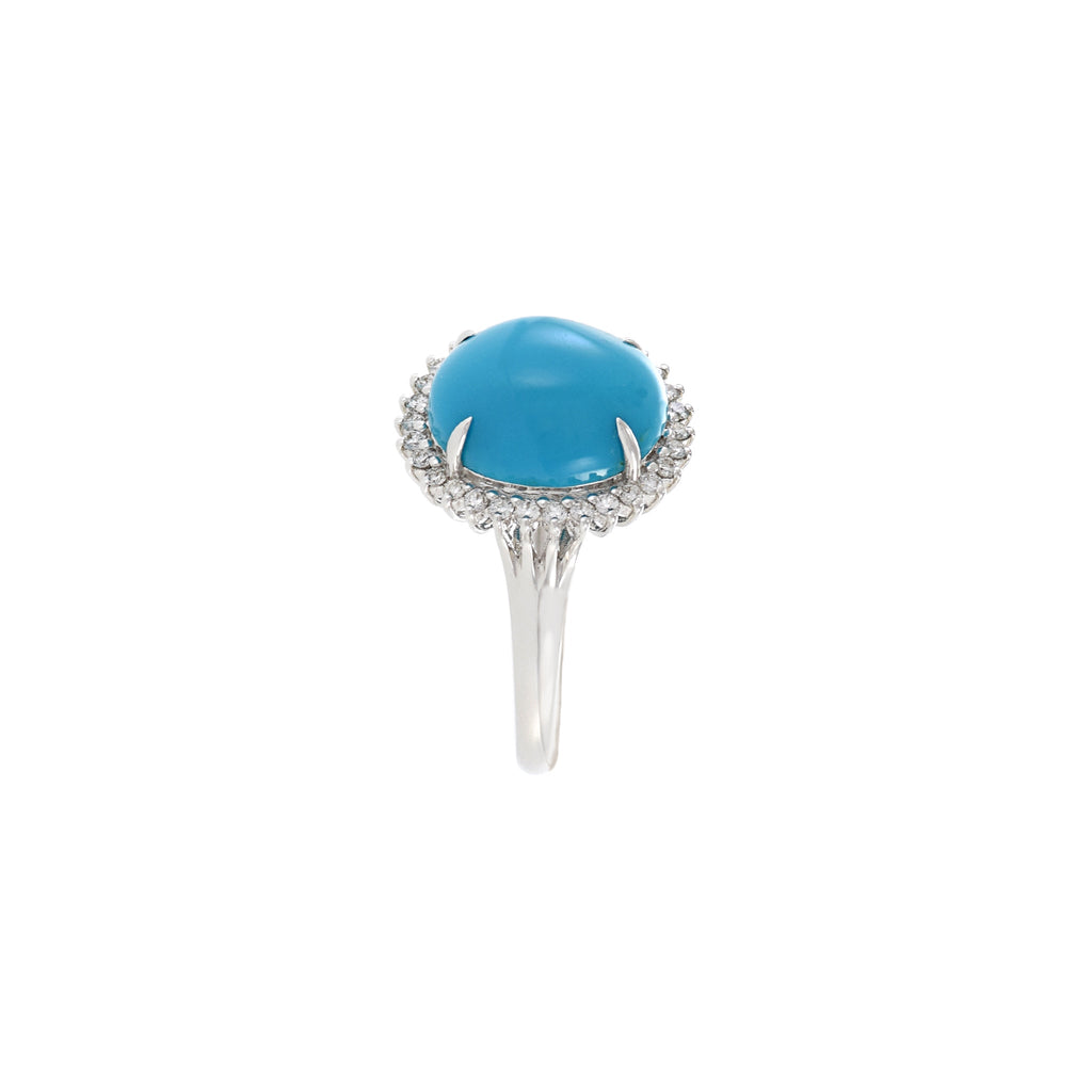 Solid Gold Turquoise And Diamond Ring (B66830)