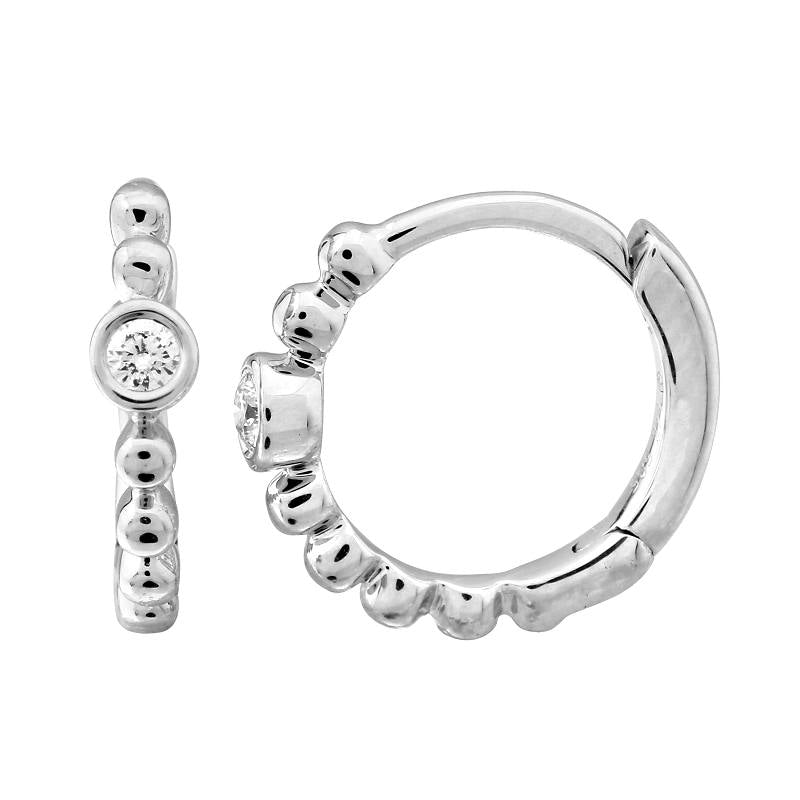 Solid Gold Ball Bezel Diamond Hoop Earring