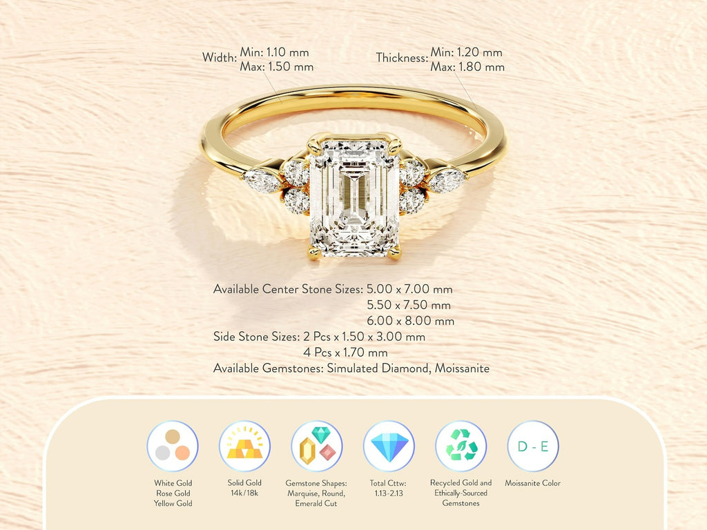 18K Solid Gold 2.5 CT Emerald Lab Grown Diamond Ring