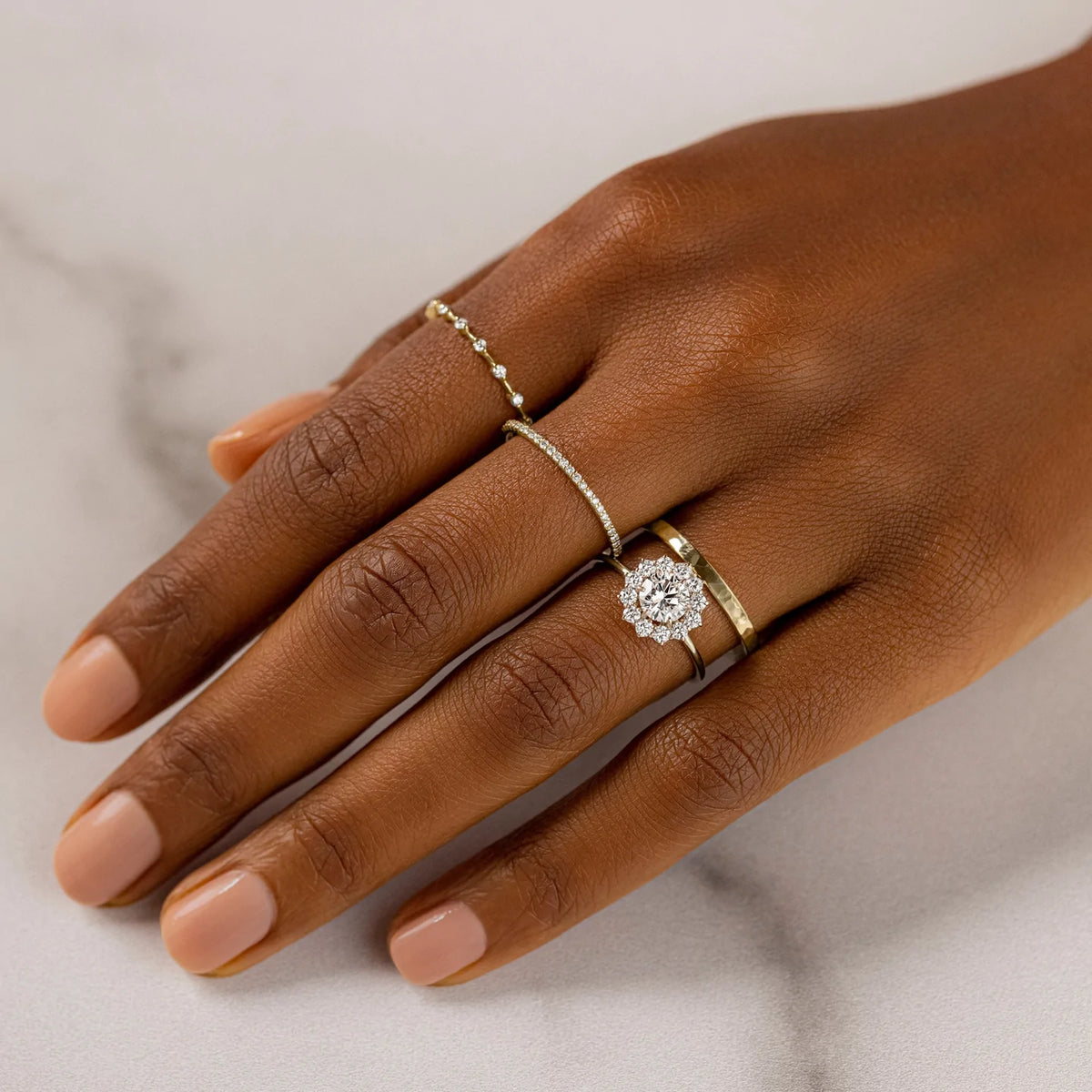 Solid Gold Halo Ring, 0.7ct. Round Cut Diamond Moissanite Engagement Ring