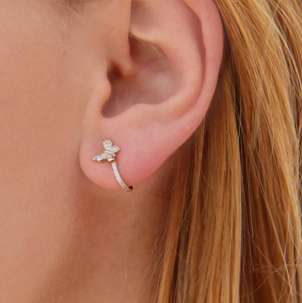 Solid Gold Diamond Butterfly Huggies