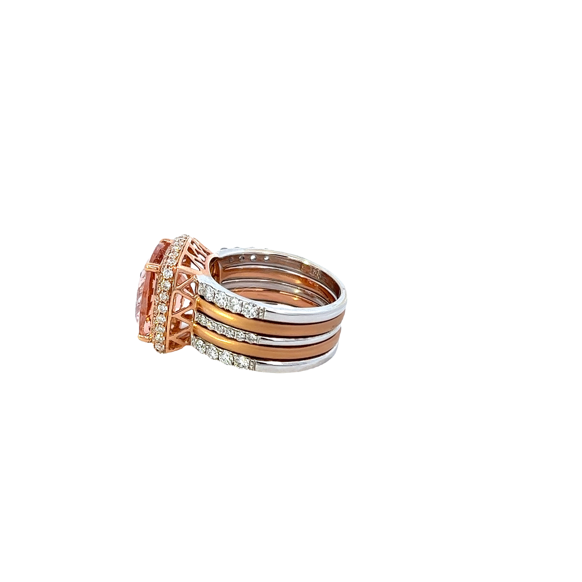 18K Solid Gold Morganite and Diamond Ring