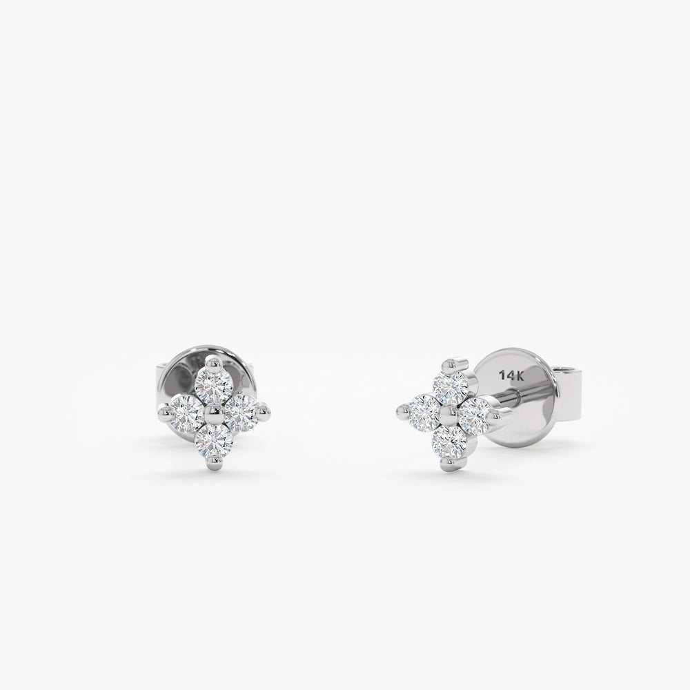 Solid Gold Dainty Diamond Clover Studs