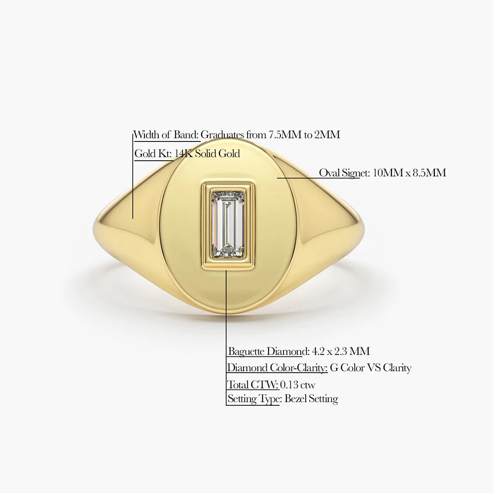 Solid Gold Baguette Diamond Signet Ring (C5F8F2)