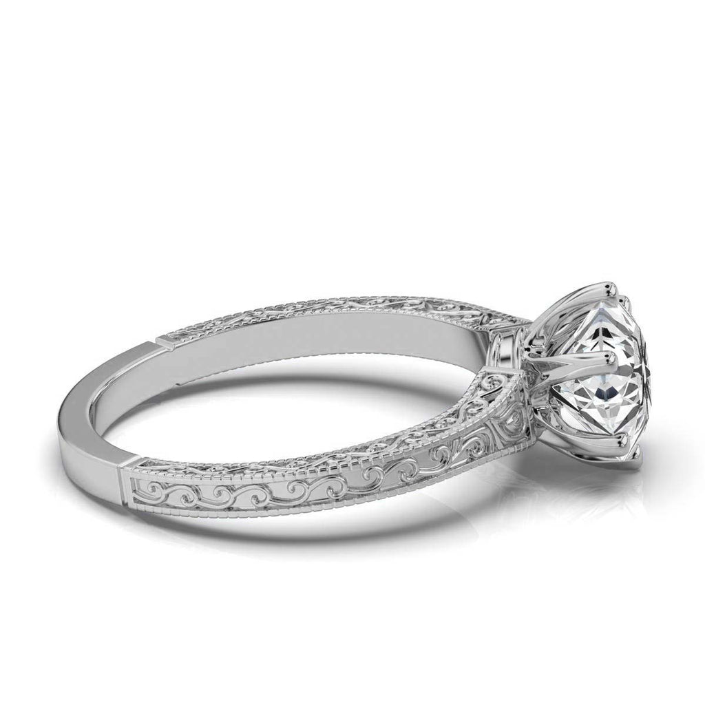 Solid Gold Engagement Ring 2 CT Hand Crafted Engraved Lab Grown Diamond