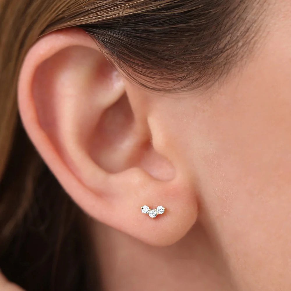 Solid Gold Mini Trio Diamond Stud Earrings
