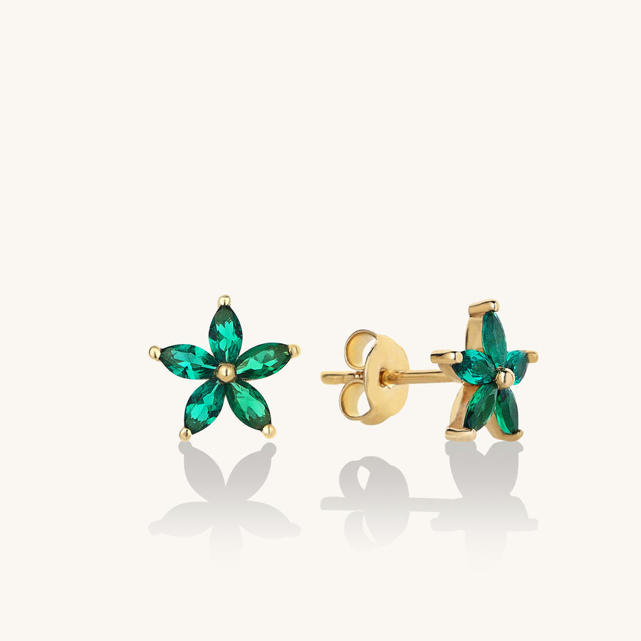 Solid Gold Emerald Flower Earring