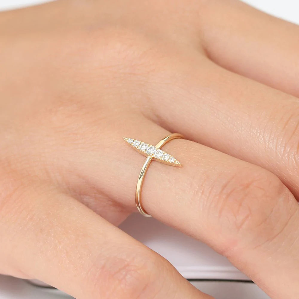 Solid Gold Elongated Micro Pave Diamond Ring