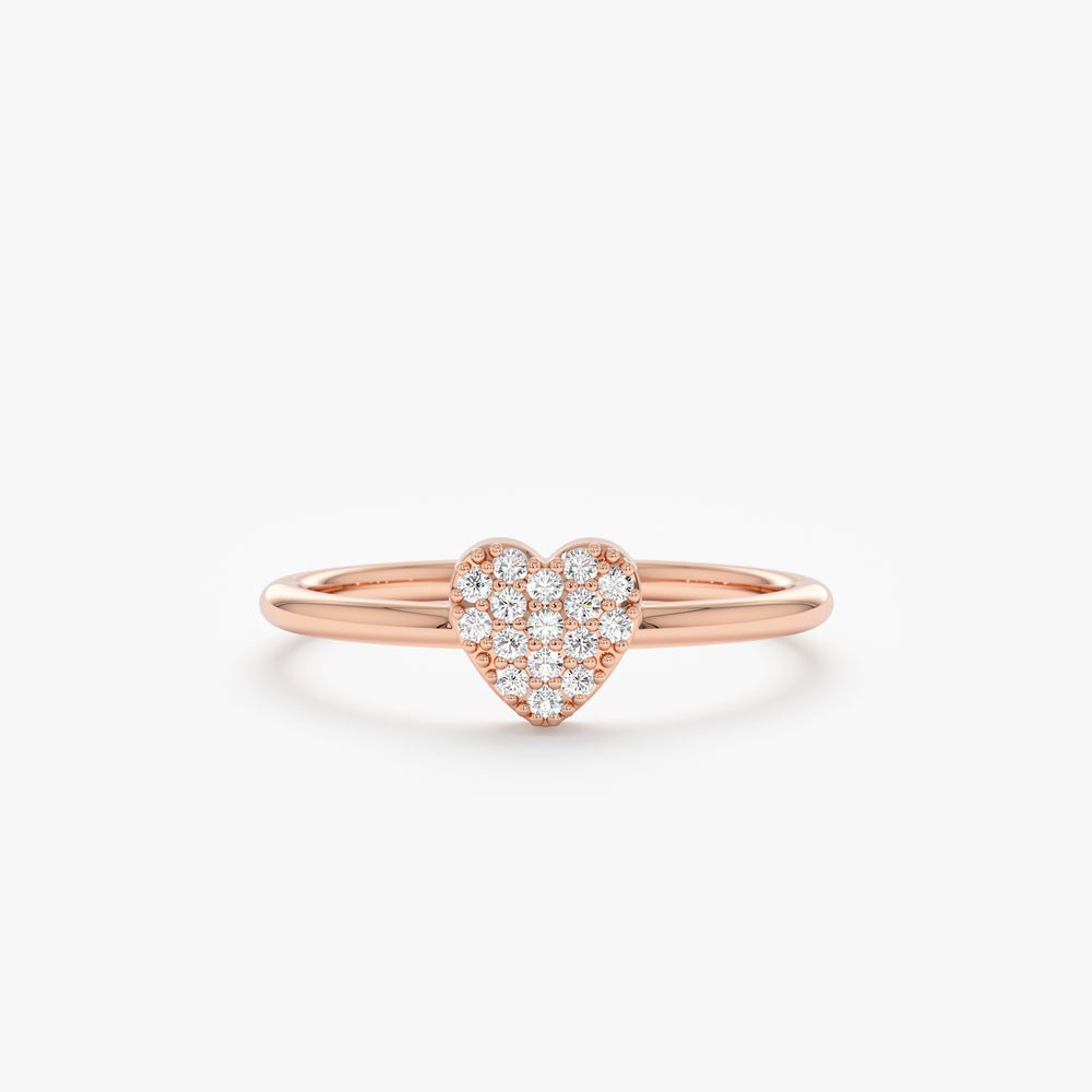 Solid Gold Pave Diamond Heart Ring