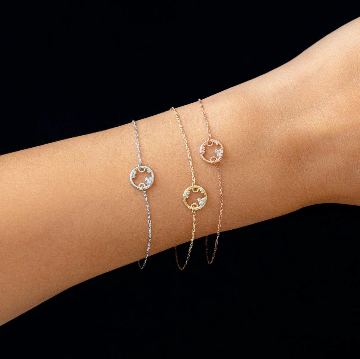 Solid Gold Petite Natural Diamond Satellite Bracelet