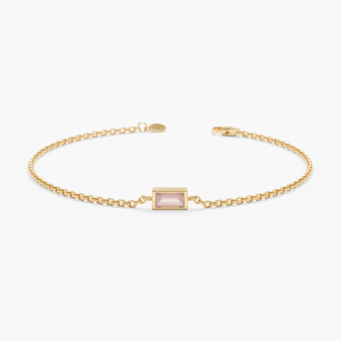 Solid Gold Rose Quartz Birthstone Bracelet