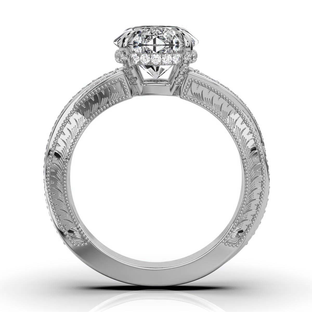 Solid Gold Etched Lab Grown Diamond Ring