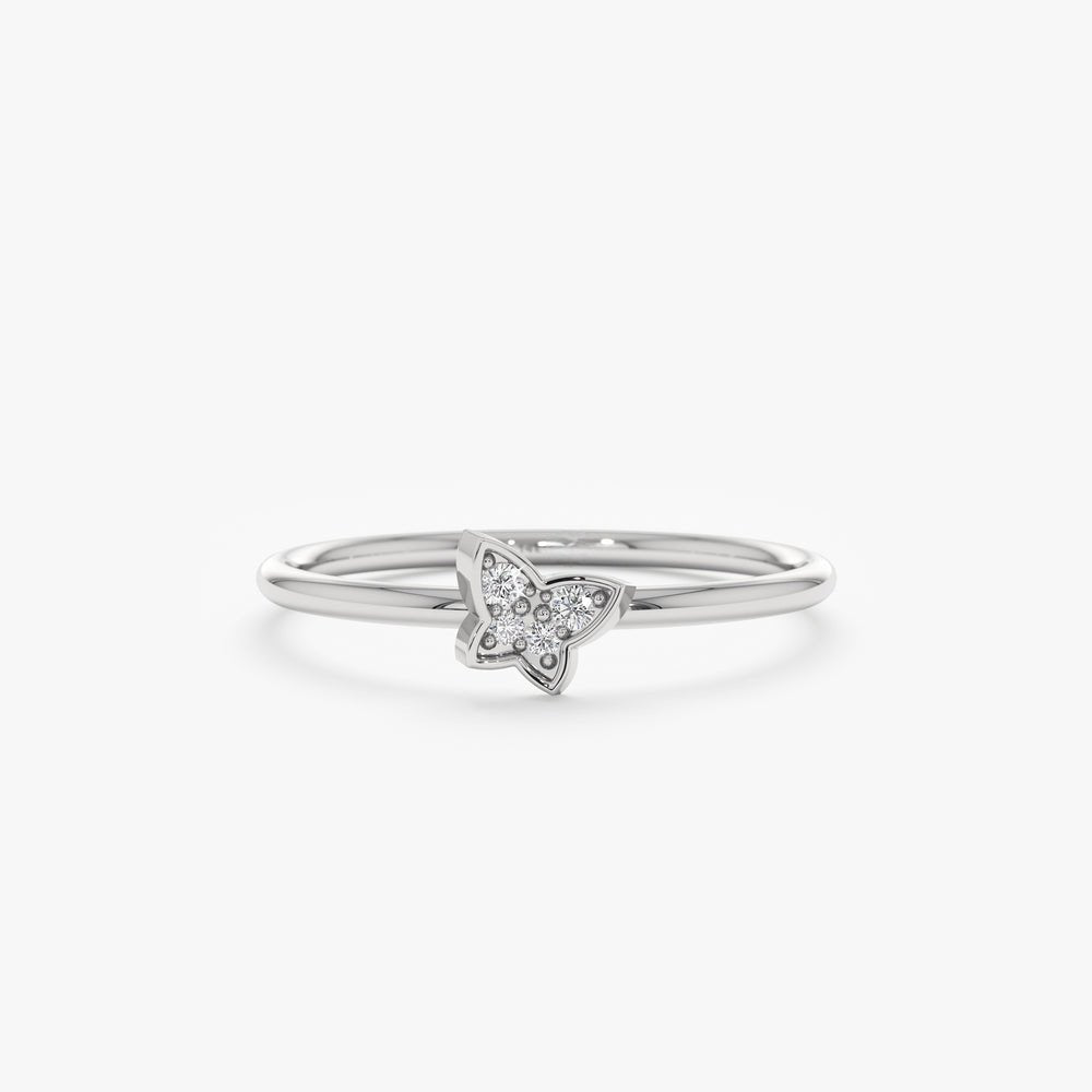 18K Solid Gold Petite Tilted Butterfly Ring