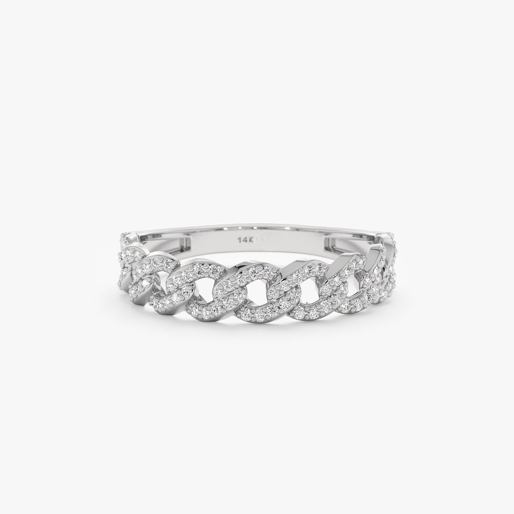 Solid Gold Half Eternity Diamond Cuban Chain Ring (E4C46A)